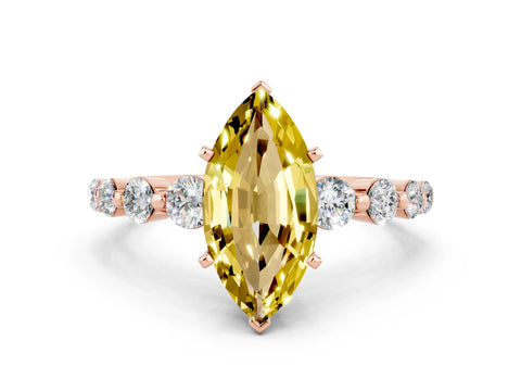 Rose gold Marquise Cut Solitaire Yellow Sapphire Ring with Pave Band and Four-Prong Setting_24