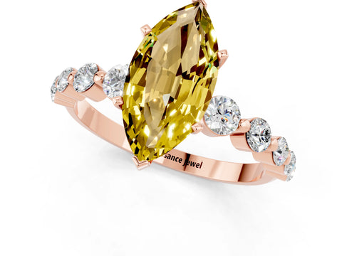 Rose gold Marquise Cut Solitaire Yellow Sapphire Ring with Pave Band and Four-Prong Setting_25