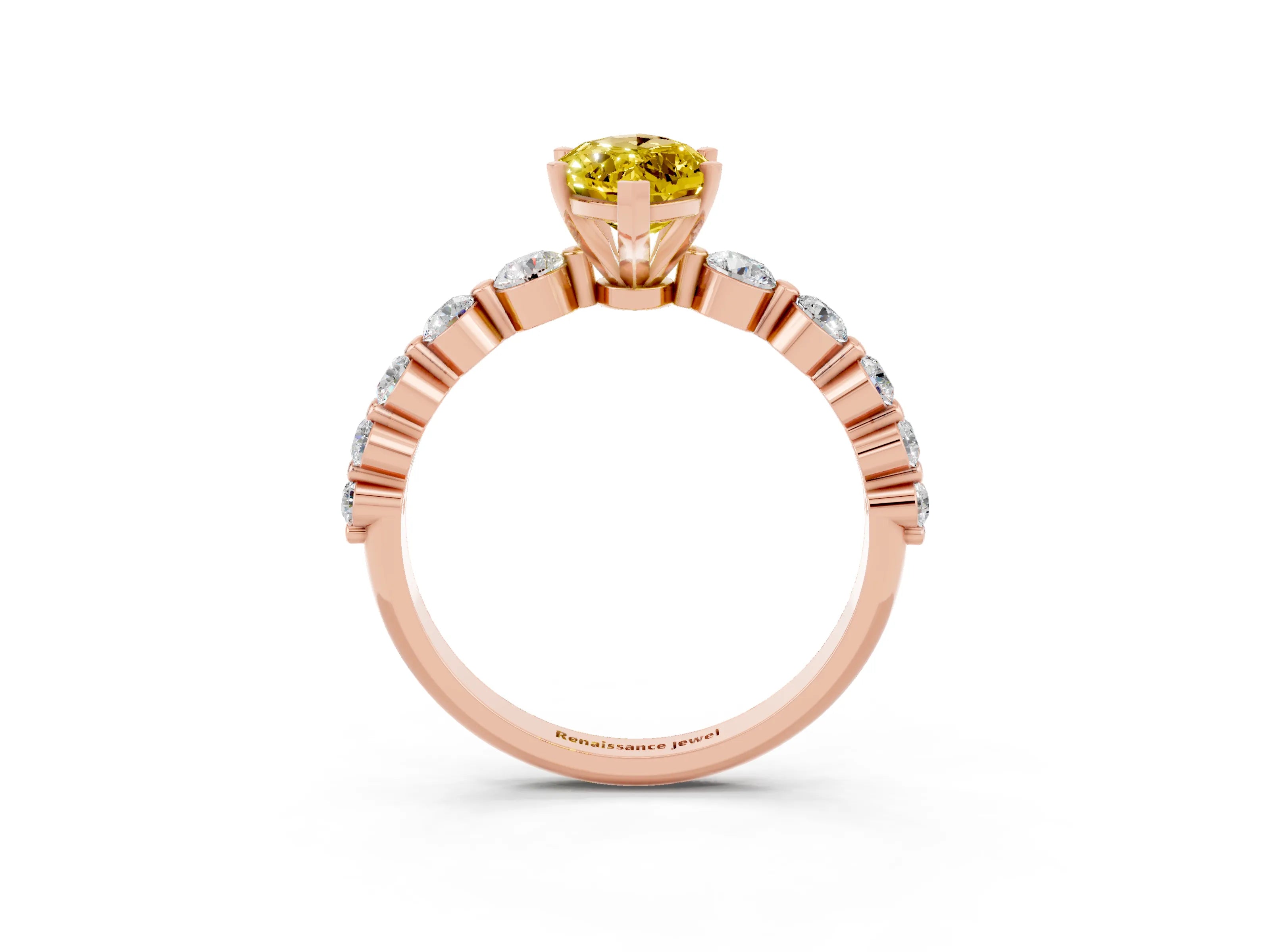 Rose gold Marquise Cut Solitaire Yellow Sapphire Ring with Pave Band and Four-Prong Setting_27
