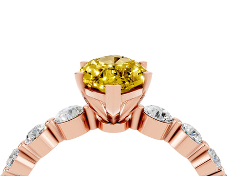 Rose gold Marquise Cut Solitaire Yellow Sapphire Ring with Pave Band and Four-Prong Setting_28