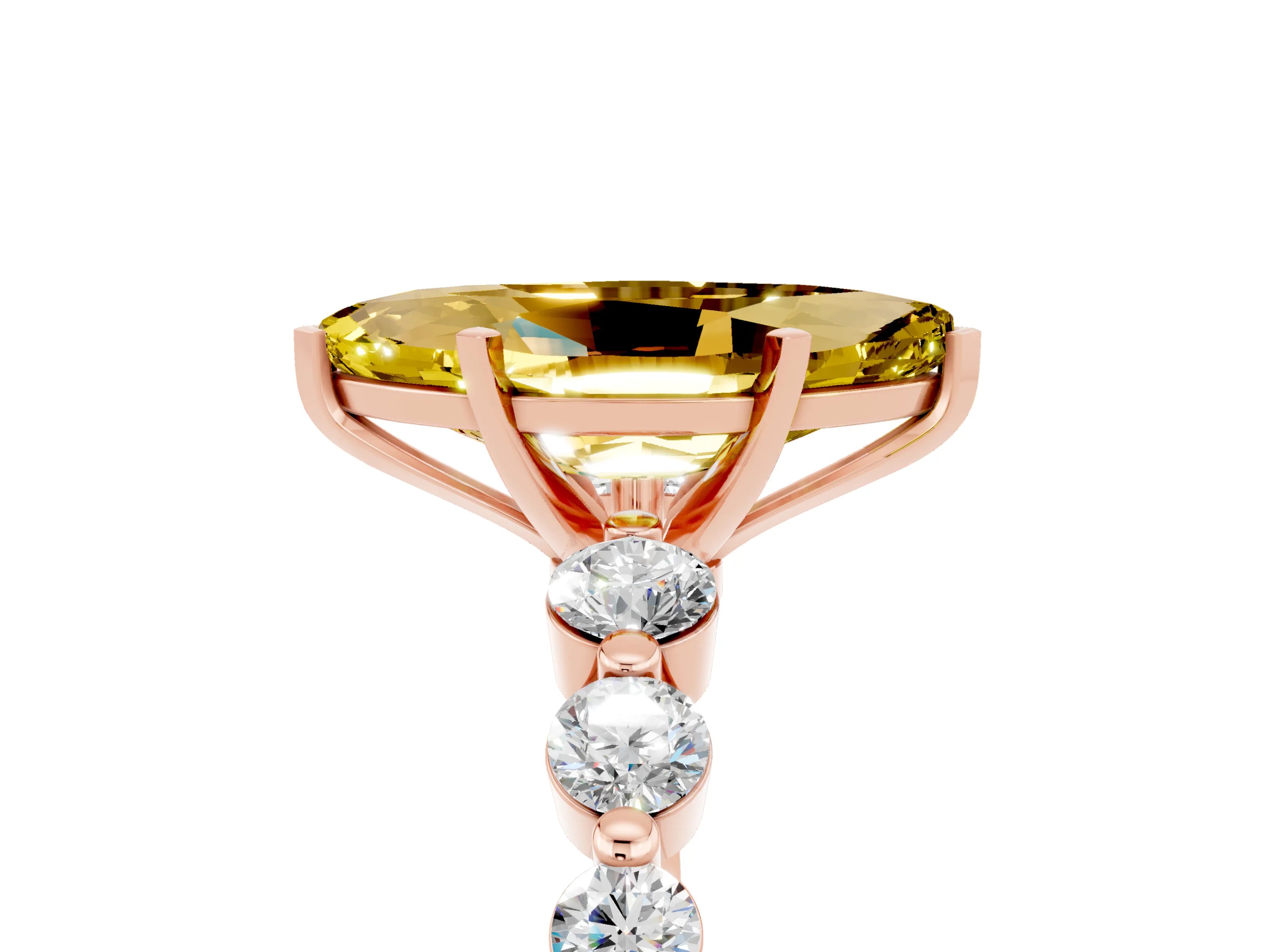 Rose gold Marquise Cut Solitaire Yellow Sapphire Ring with Pave Band and Four-Prong Setting_29