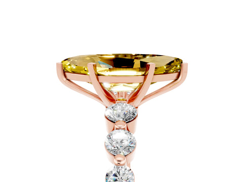 Rose gold Marquise Cut Solitaire Yellow Sapphire Ring with Pave Band and Four-Prong Setting_29
