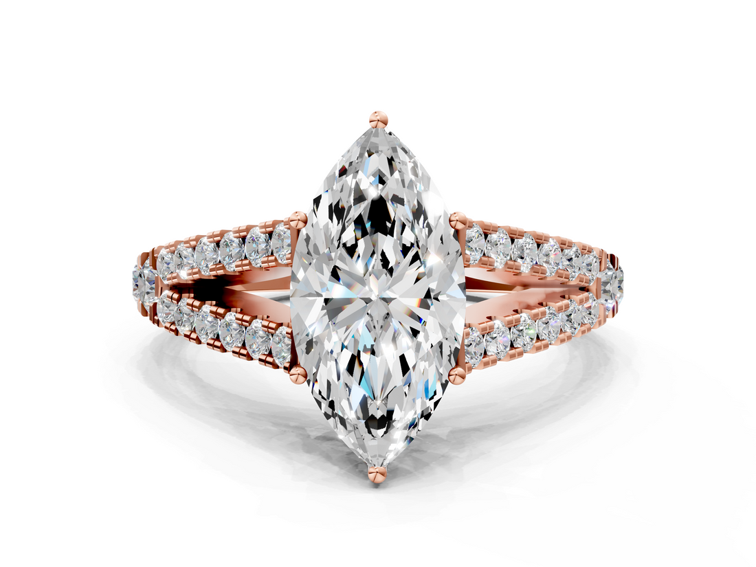 Rose gold Marquise Cut Split Shank Pave Diamond Engagement Ring with Four-Prong Setting_28