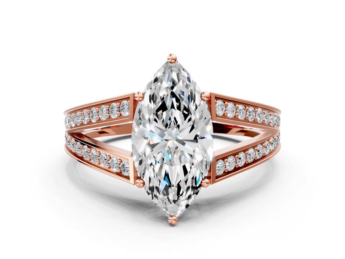 Rose gold Marquise Cut Split Shank Pave Diamond Ring with Four-Prong Setting_52