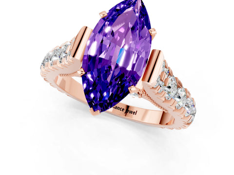 Rose gold Marquise Cut Tanzanite Classic Solitaire Ring with Pavé Band and Four-Prong Setting_1