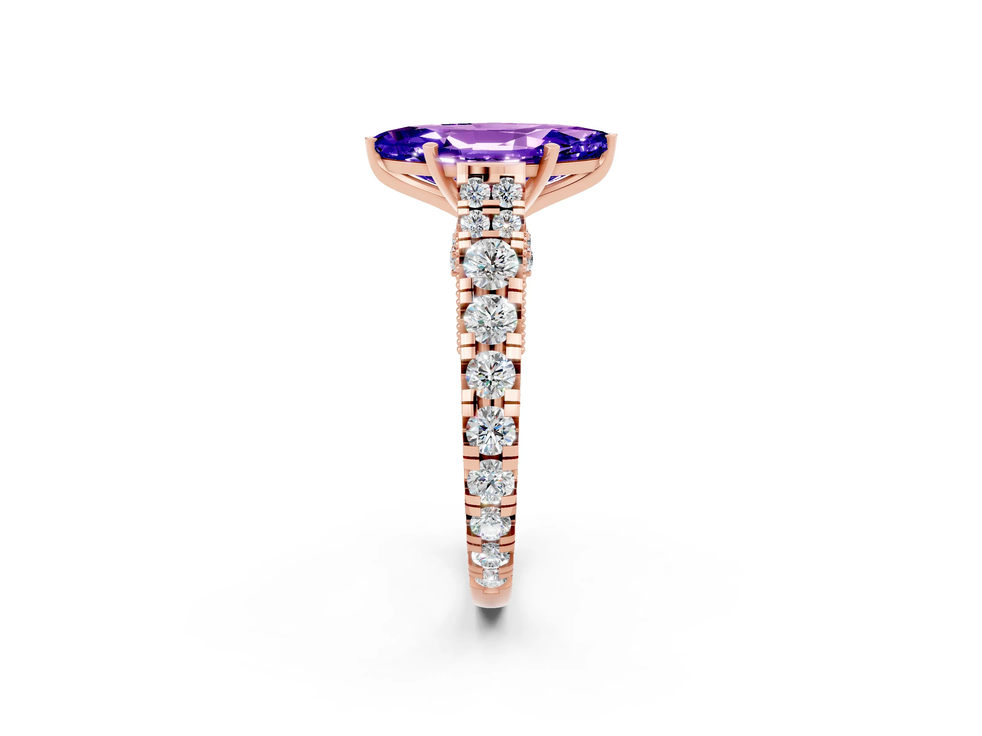 Rose gold Marquise Cut Tanzanite Classic Solitaire Ring with Pavé Band and Four-Prong Setting_2