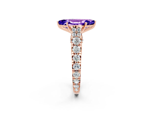 Rose gold Marquise Cut Tanzanite Classic Solitaire Ring with Pavé Band and Four-Prong Setting