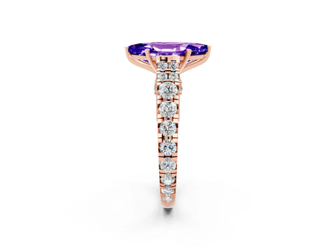 Rose gold Marquise Cut Tanzanite Classic Solitaire Ring with Pavé Band and Four-Prong Setting_2