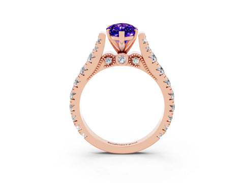 Rose gold Marquise Cut Tanzanite Classic Solitaire Ring with Pavé Band and Four-Prong Setting_3