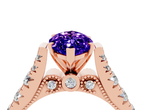 Rose gold Marquise Cut Tanzanite Classic Solitaire Ring with Pavé Band and Four-Prong Setting_4