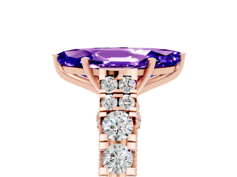 Rose gold Marquise Cut Tanzanite Classic Solitaire Ring with Pavé Band and Four-Prong Setting_5