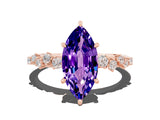 Rose gold Marquise Cut Tanzanite Cluster Side Stone Solitaire Ring with Prong Setting_24