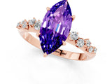 Rose gold Marquise Cut Tanzanite Cluster Side Stone Solitaire Ring with Prong Setting_25