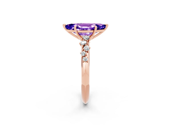 Rose gold Marquise Cut Tanzanite Cluster Side Stone Solitaire Ring with Prong Setting
