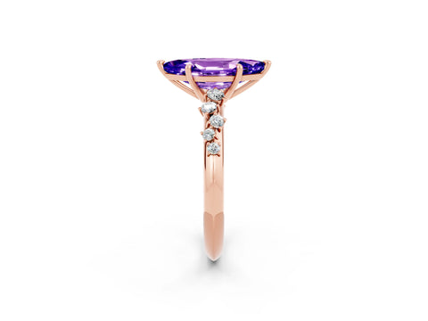 Rose gold Marquise Cut Tanzanite Cluster Side Stone Solitaire Ring with Prong Setting_26
