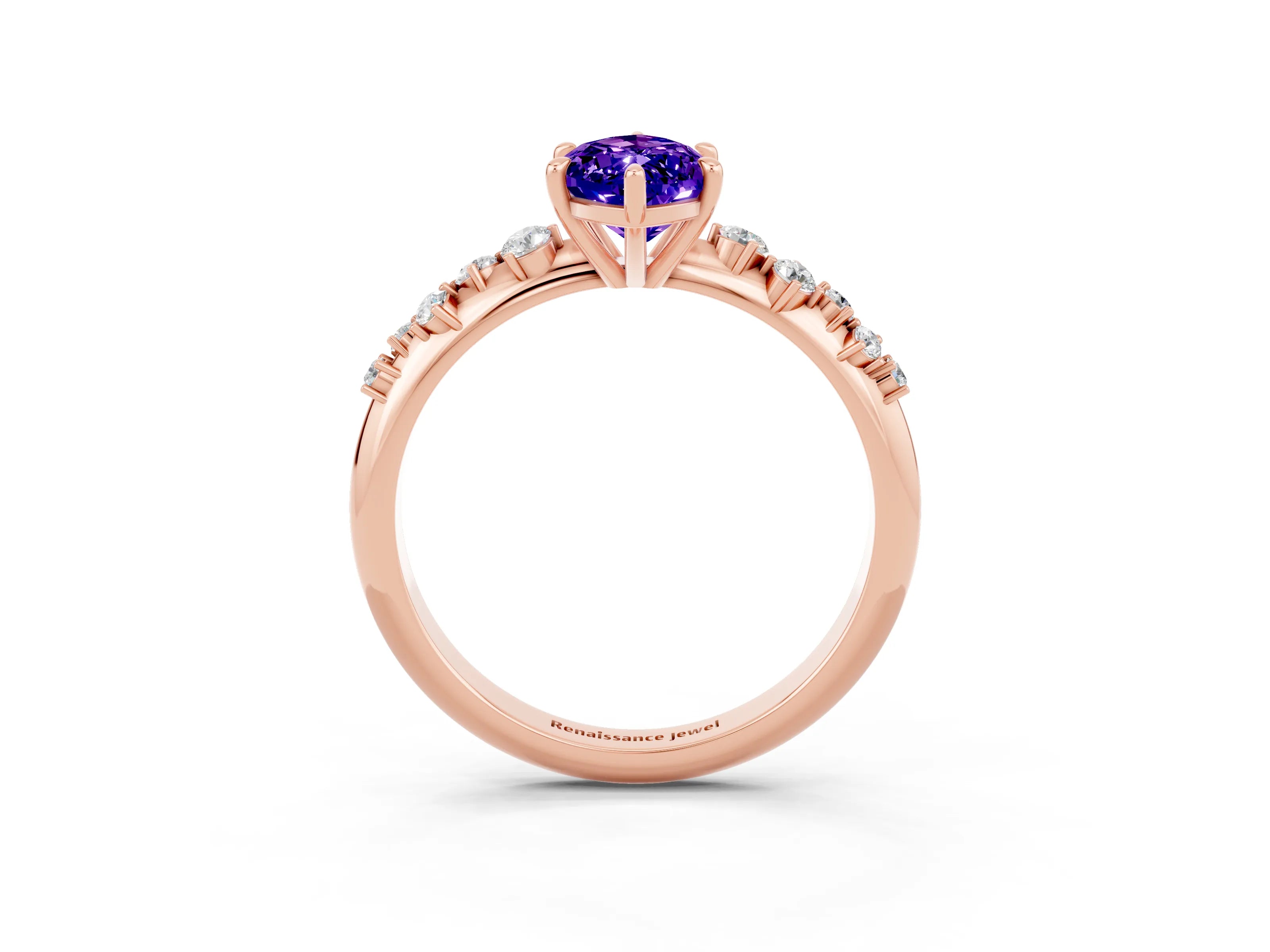 Rose gold Marquise Cut Tanzanite Cluster Side Stone Solitaire Ring with Prong Setting_27