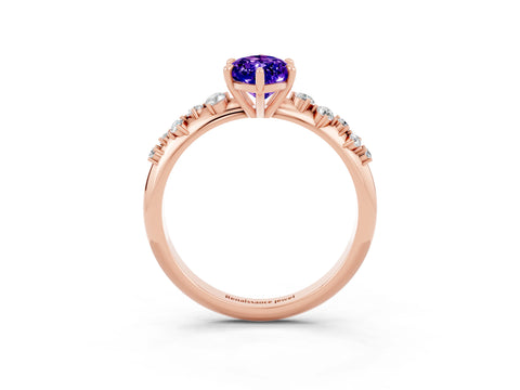 Rose gold Marquise Cut Tanzanite Cluster Side Stone Solitaire Ring with Prong Setting_27