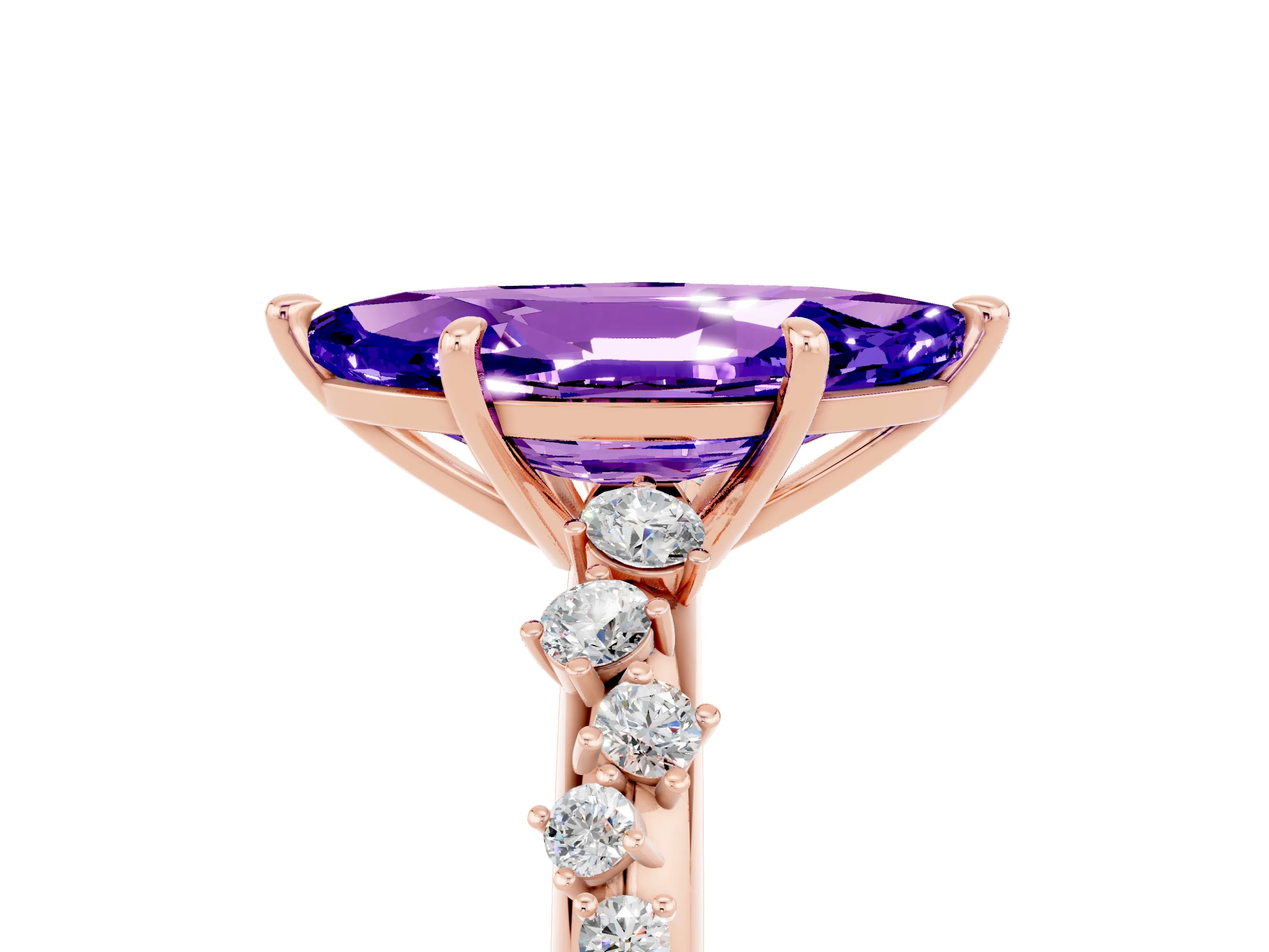 Rose gold Marquise Cut Tanzanite Cluster Side Stone Solitaire Ring with Prong Setting_29
