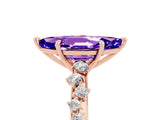 Rose gold Marquise Cut Tanzanite Cluster Side Stone Solitaire Ring with Prong Setting_29