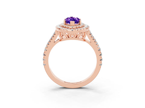 Rose gold Marquise Cut Tanzanite Double Halo Ring with Pavé Band and Prong Setting_15