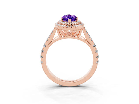 Rose gold Marquise Cut Tanzanite Double Halo Ring with Split Shank and Prong Setting_15