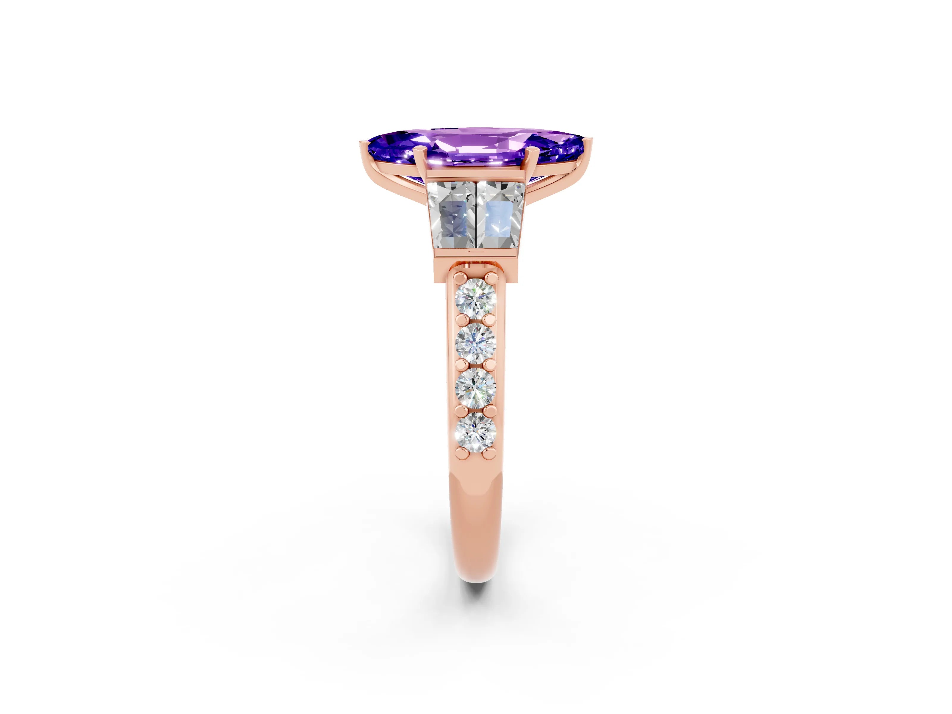 Rose gold Marquise Cut Tanzanite Engagement Ring with Baguette Side Stones and Channel Set Band_2