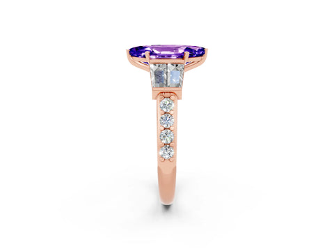 Rose gold Marquise Cut Tanzanite Engagement Ring with Baguette Side Stones and Channel Set Band_2