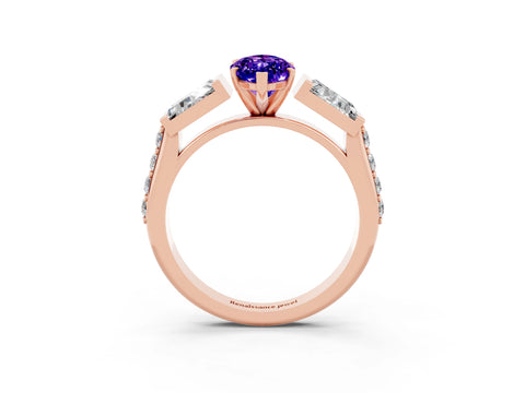 Rose gold Marquise Cut Tanzanite Engagement Ring with Baguette Side Stones and Channel Set Band_3