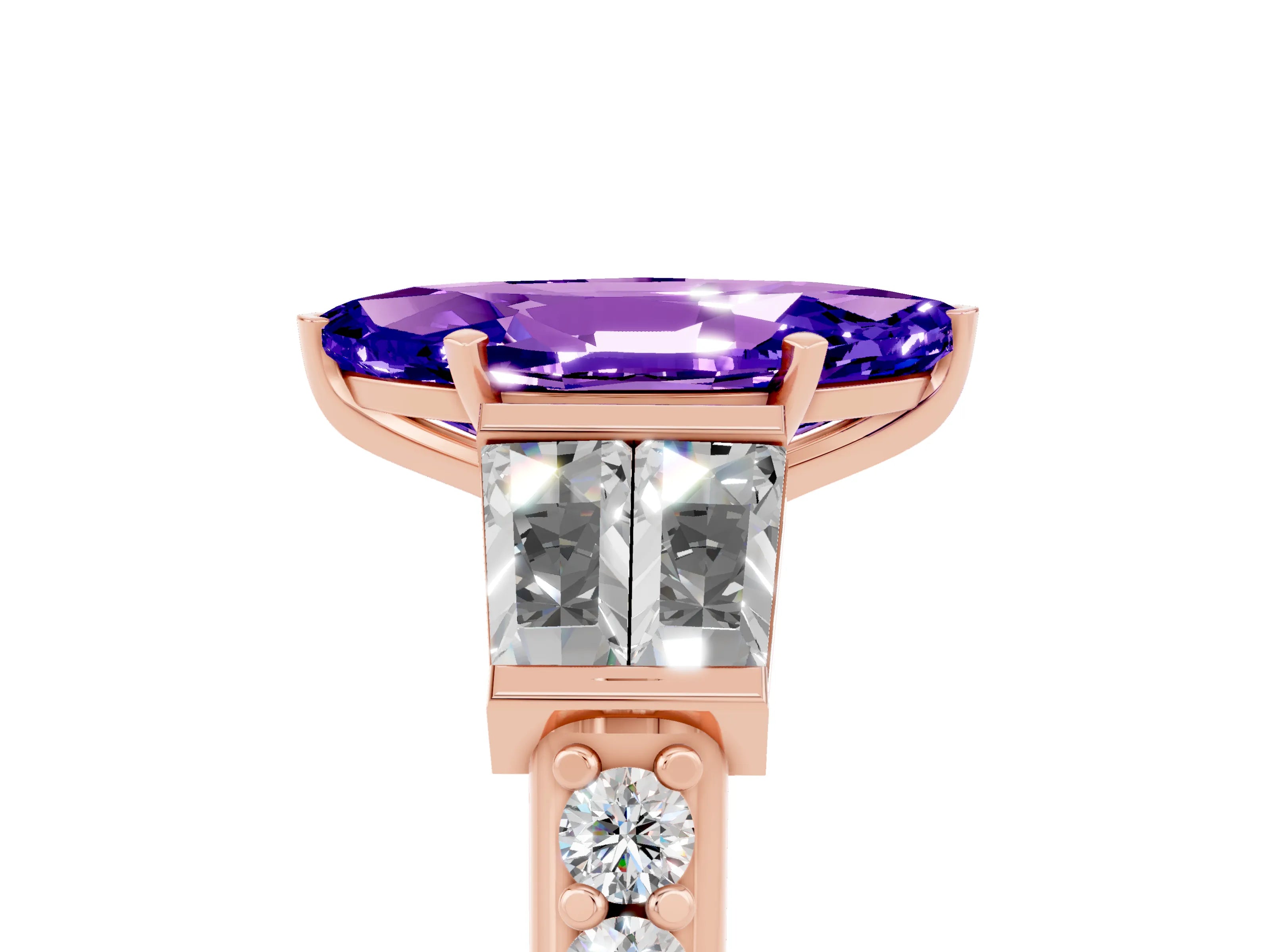 Rose gold Marquise Cut Tanzanite Engagement Ring with Baguette Side Stones and Channel Set Band_5