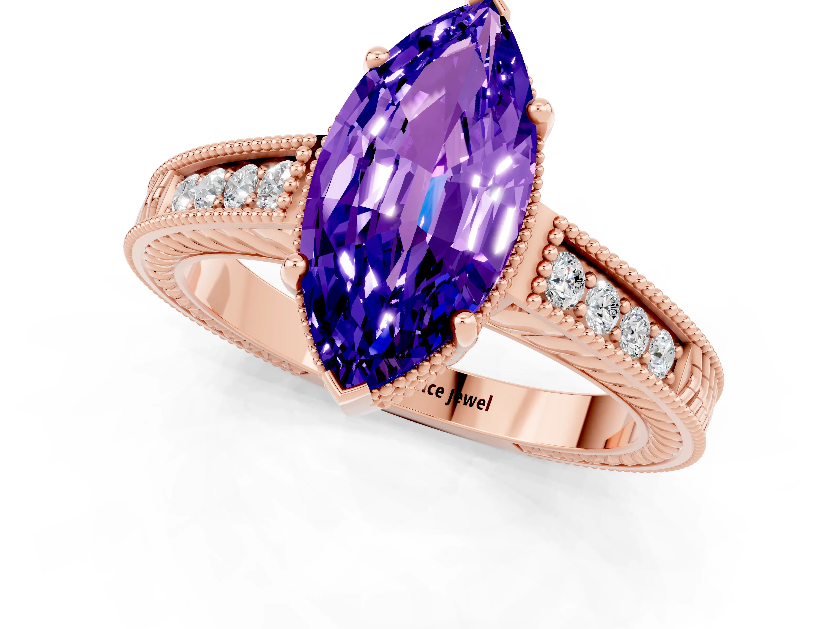 Rose gold Marquise Cut Tanzanite Engagement Ring with Milgrain Channel Set Band and Prong Setting_1