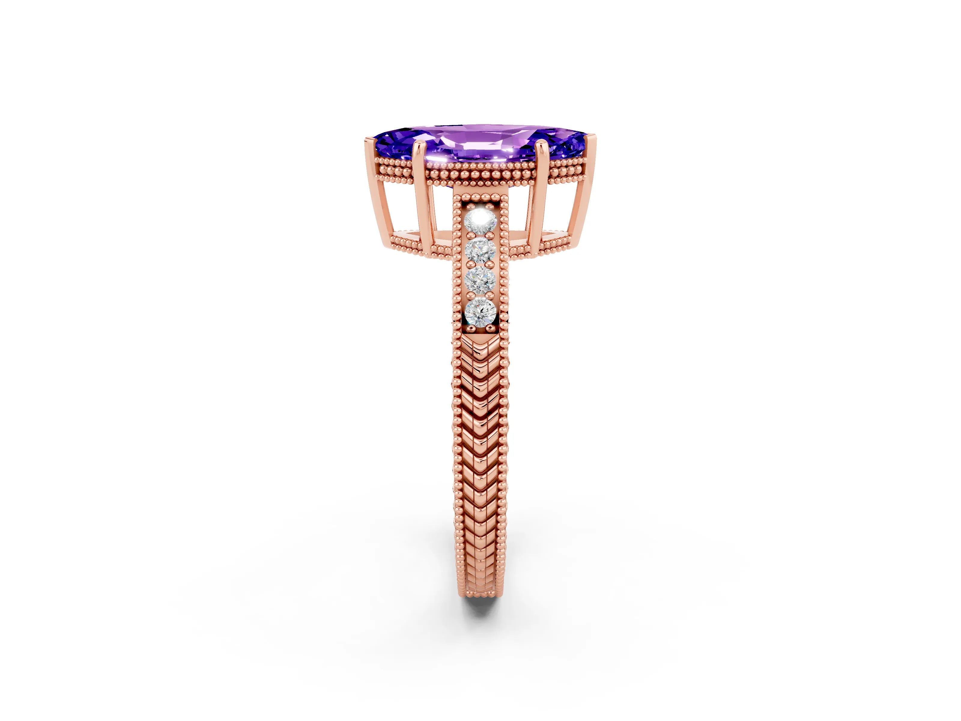 Rose gold Marquise Cut Tanzanite Engagement Ring with Milgrain Channel Set Band and Prong Setting_2