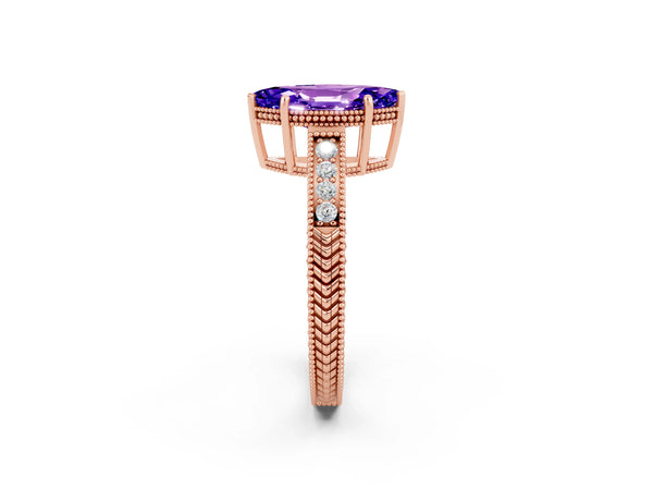 Rose gold Marquise Cut Tanzanite Engagement Ring with Milgrain Channel Set Band and Prong Setting