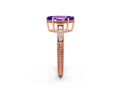 Rose gold Marquise Cut Tanzanite Engagement Ring with Milgrain Channel Set Band and Prong Setting_2