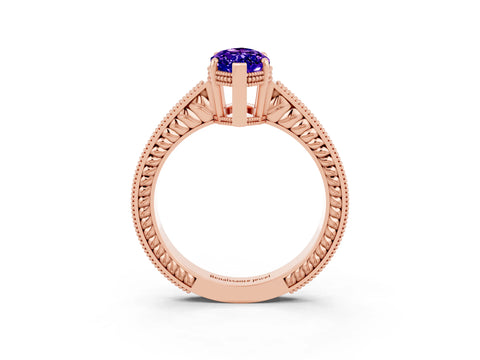 Rose gold Marquise Cut Tanzanite Engagement Ring with Milgrain Channel Set Band and Prong Setting_3