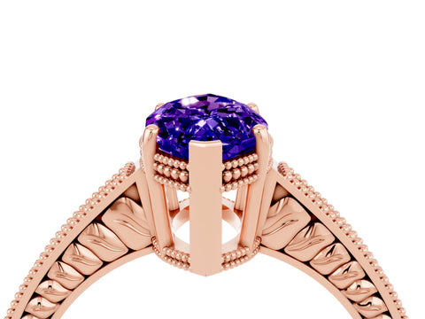 Rose gold Marquise Cut Tanzanite Engagement Ring with Milgrain Channel Set Band and Prong Setting_4