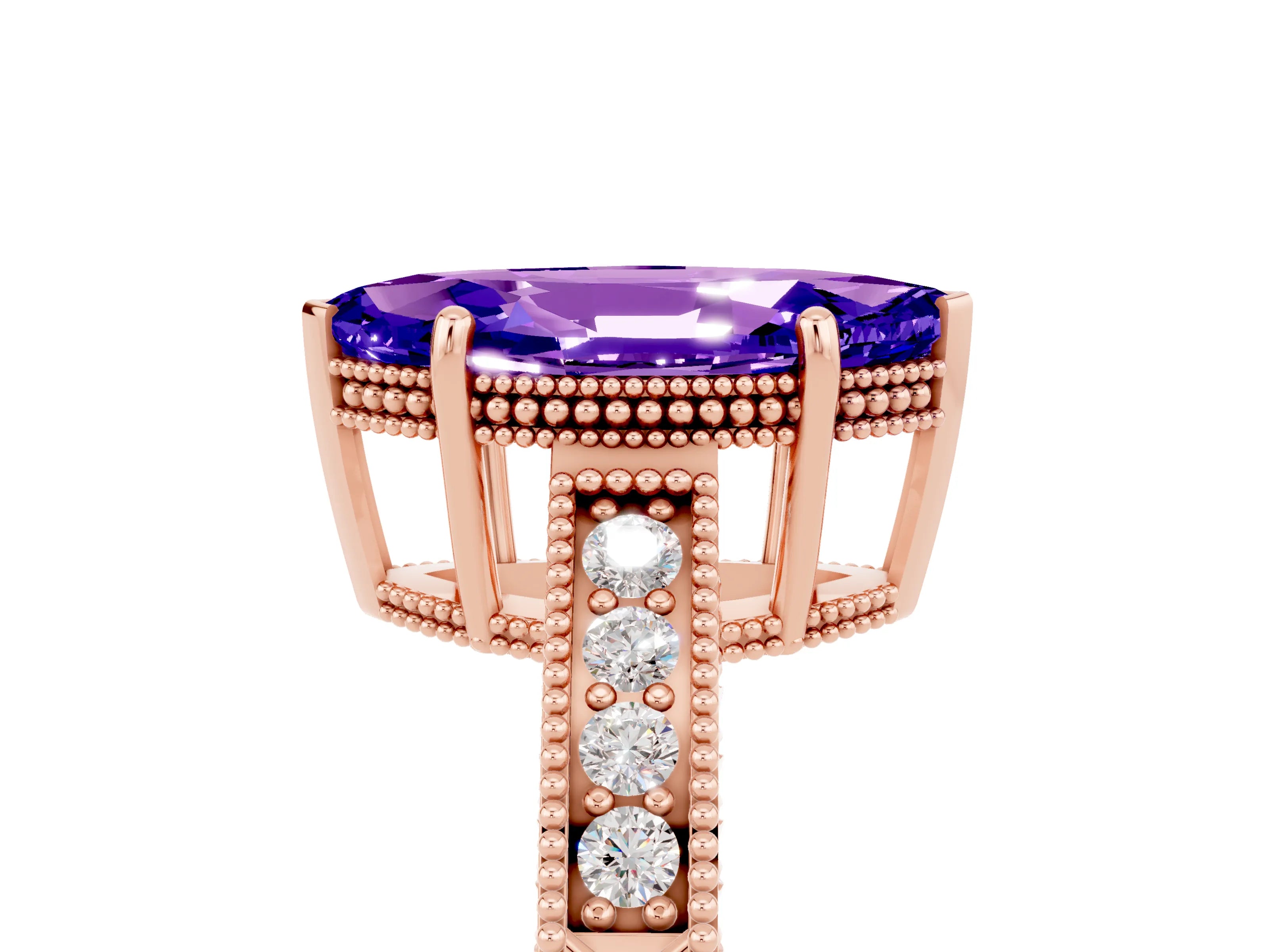 Rose gold Marquise Cut Tanzanite Engagement Ring with Milgrain Channel Set Band and Prong Setting_5