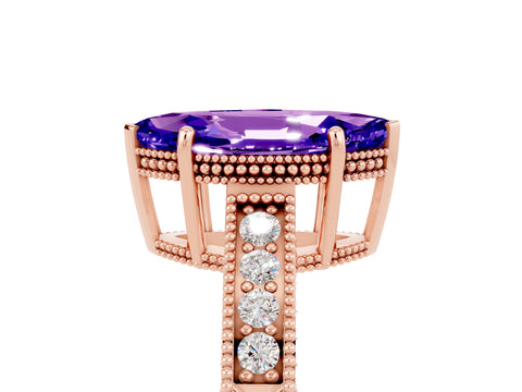 Rose gold Marquise Cut Tanzanite Engagement Ring with Milgrain Channel Set Band and Prong Setting_5