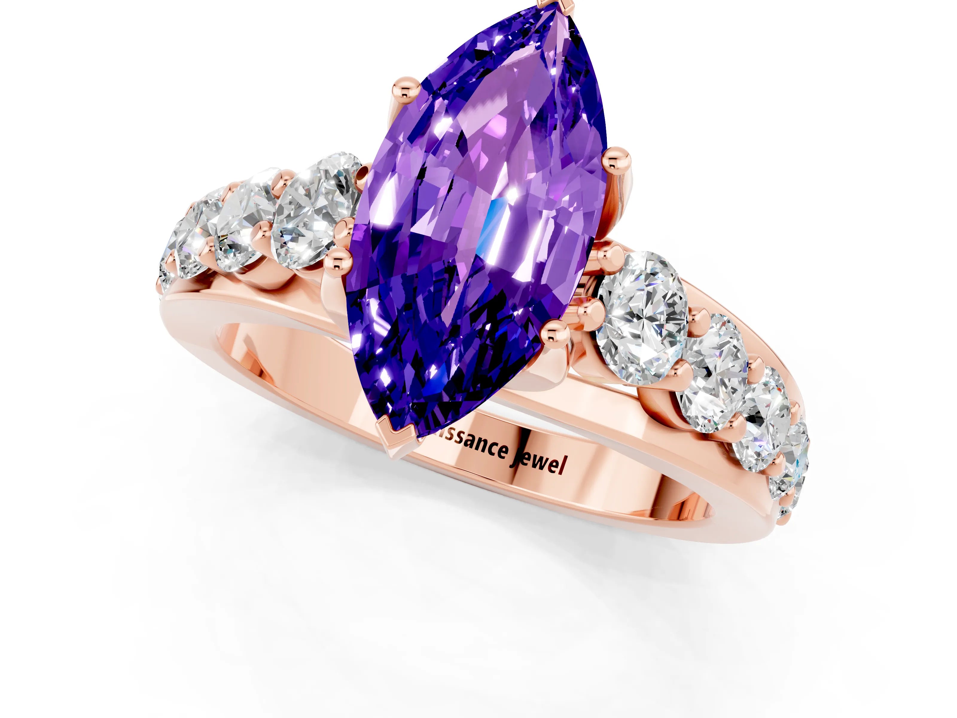 Rose gold Marquise Cut Tanzanite Engagement Ring with Pavé Band and Four-Prong Setting_1
