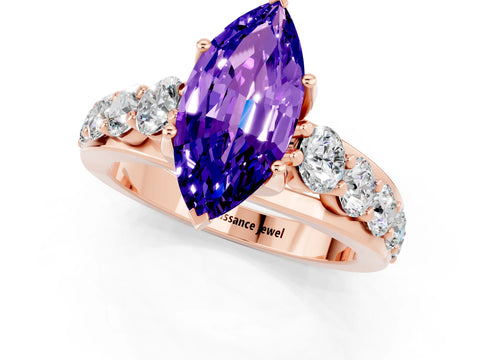 Rose gold Marquise Cut Tanzanite Engagement Ring with Pavé Band and Four-Prong Setting_1