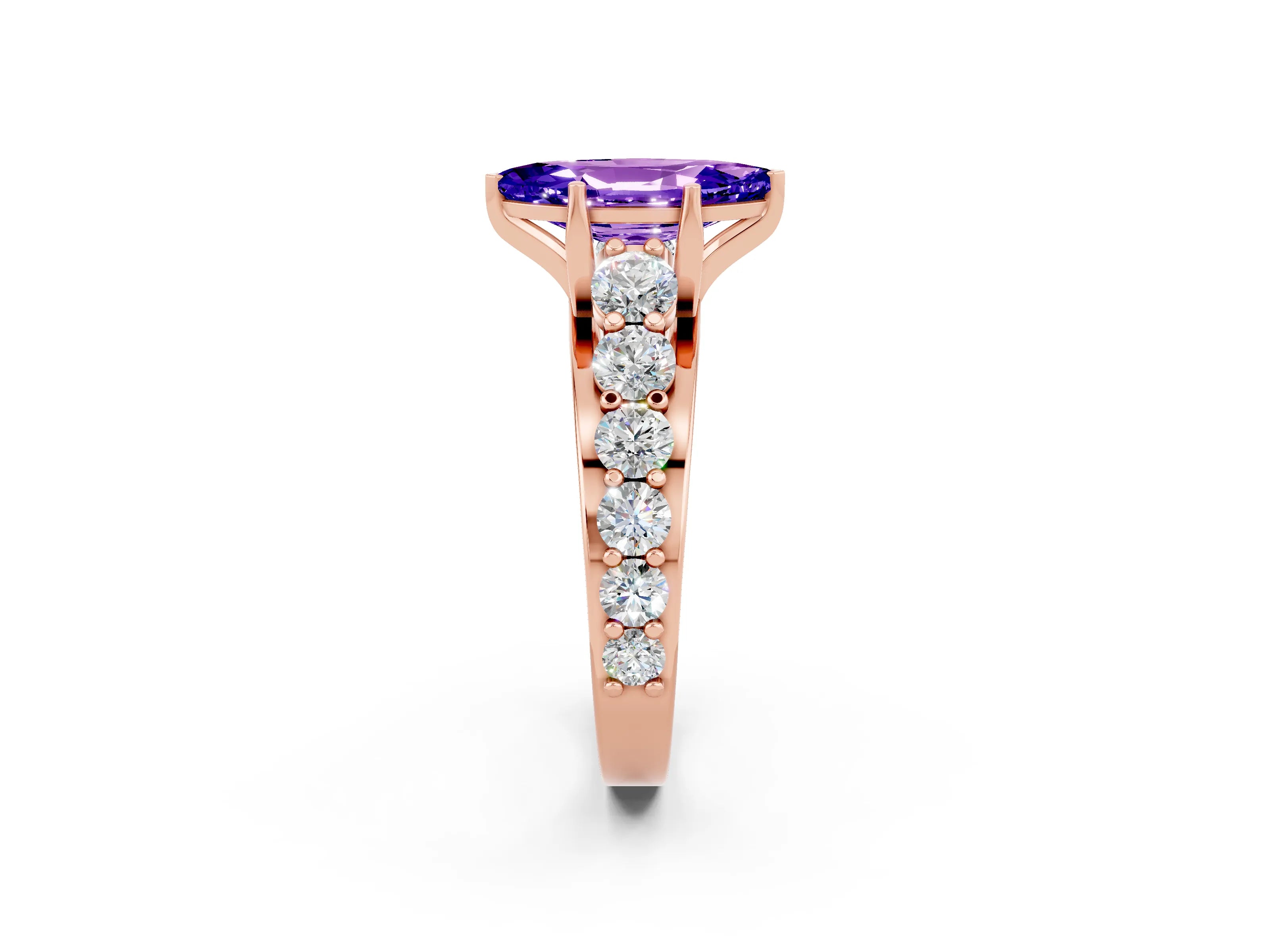 Rose gold Marquise Cut Tanzanite Engagement Ring with Pavé Band and Four-Prong Setting_2
