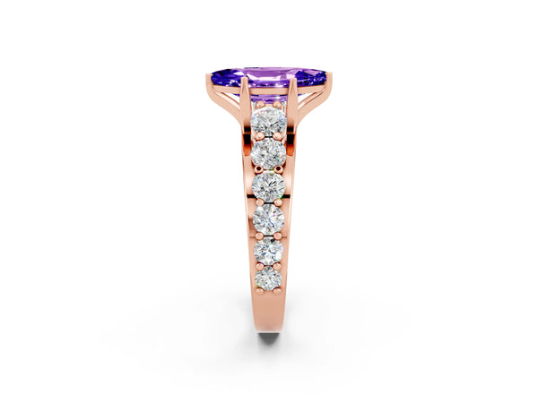 Rose gold Marquise Cut Tanzanite Engagement Ring with Pavé Band and Four-Prong Setting