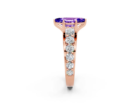 Rose gold Marquise Cut Tanzanite Engagement Ring with Pavé Band and Four-Prong Setting_2