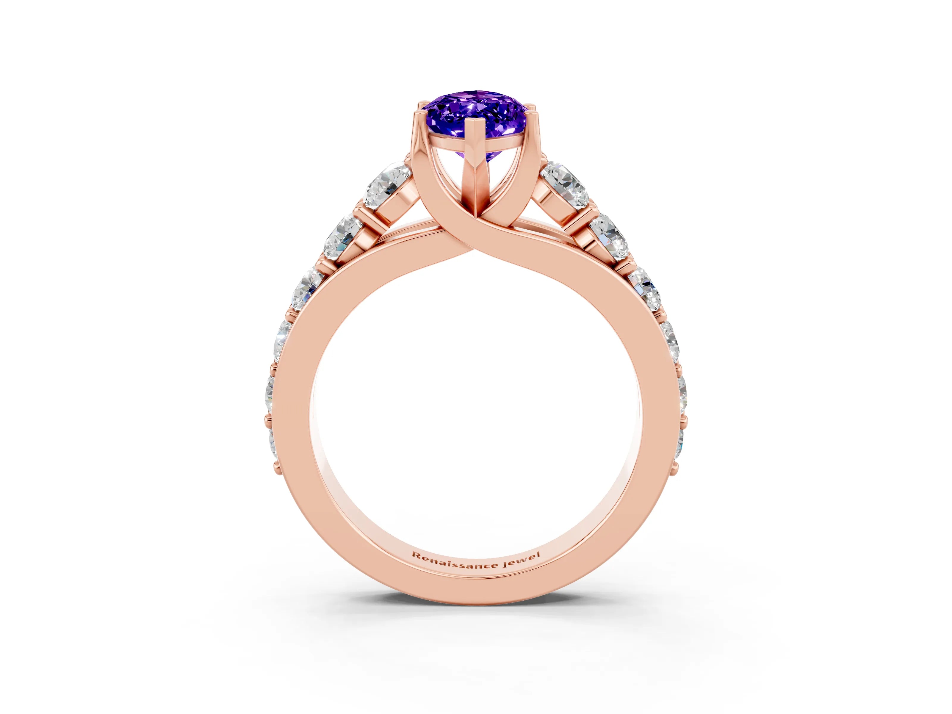 Rose gold Marquise Cut Tanzanite Engagement Ring with Pavé Band and Four-Prong Setting_3