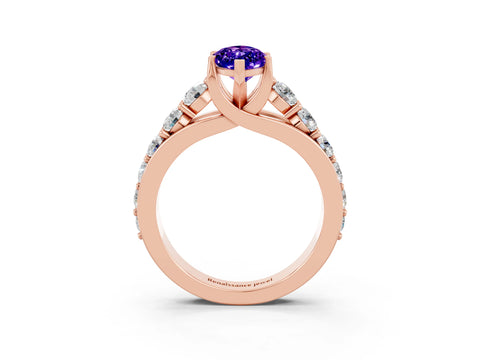 Rose gold Marquise Cut Tanzanite Engagement Ring with Pavé Band and Four-Prong Setting_3