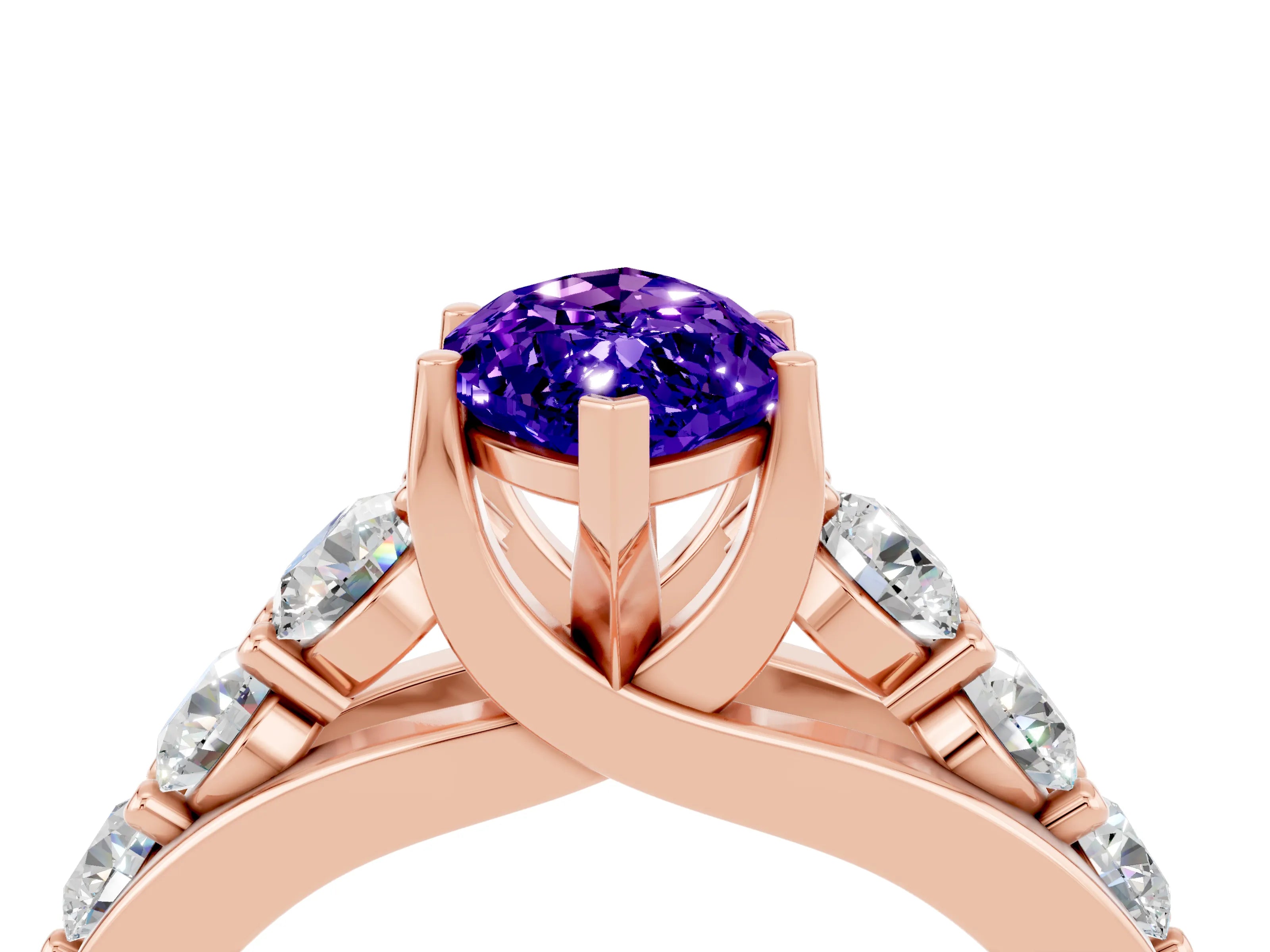 Rose gold Marquise Cut Tanzanite Engagement Ring with Pavé Band and Four-Prong Setting_4
