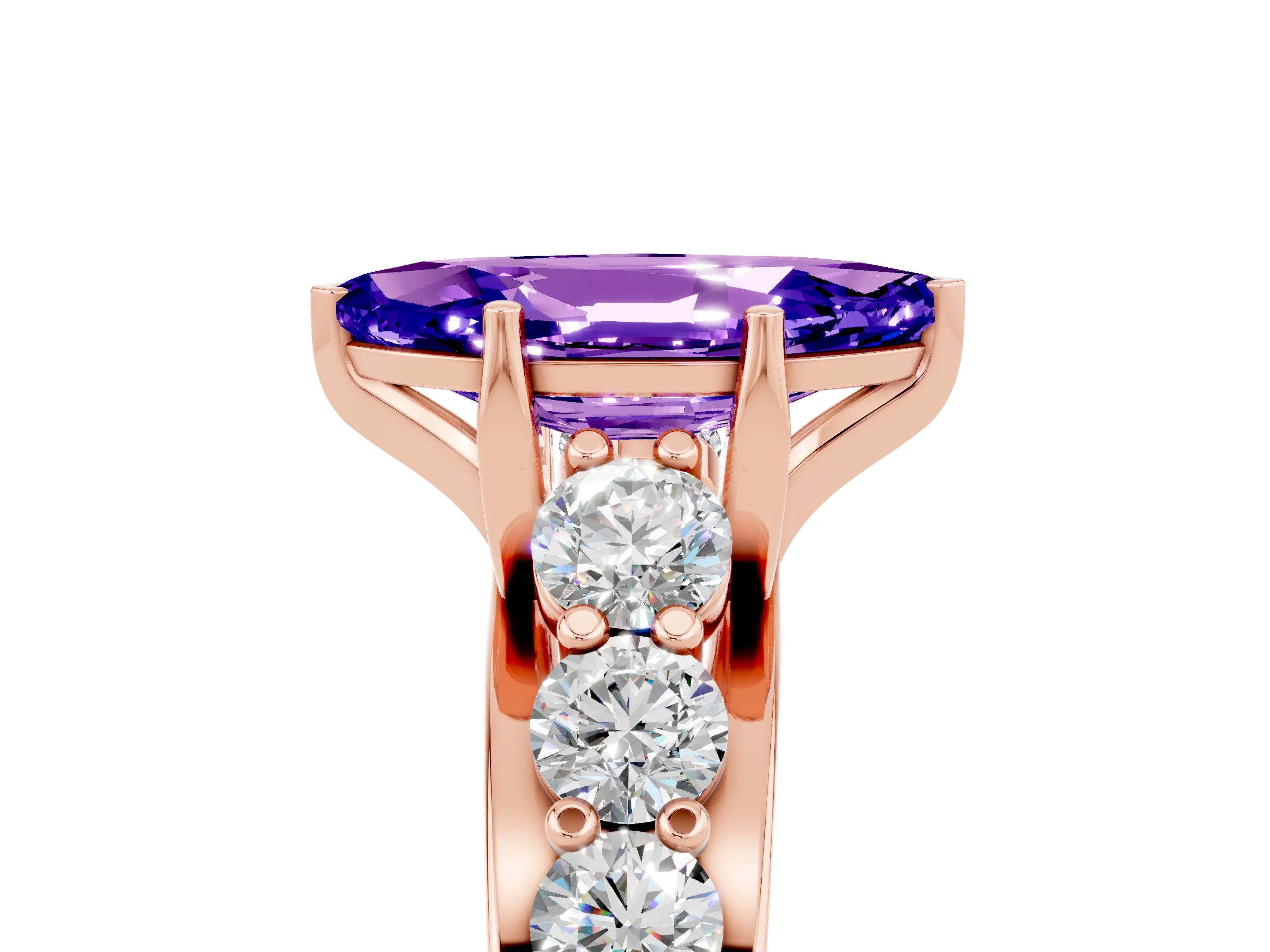 Rose gold Marquise Cut Tanzanite Engagement Ring with Pavé Band and Four-Prong Setting_5