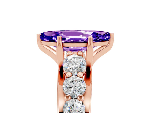 Rose gold Marquise Cut Tanzanite Engagement Ring with Pavé Band and Four-Prong Setting_5