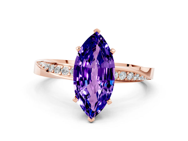 Rose gold Marquise Cut Tanzanite Engagement Ring with Side Stone Accents and Four-Prong Setting
