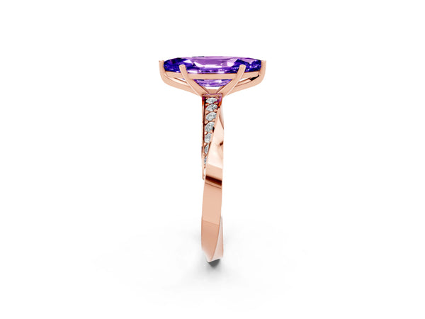 Rose gold Marquise Cut Tanzanite Engagement Ring with Side Stone Accents and Four-Prong Setting