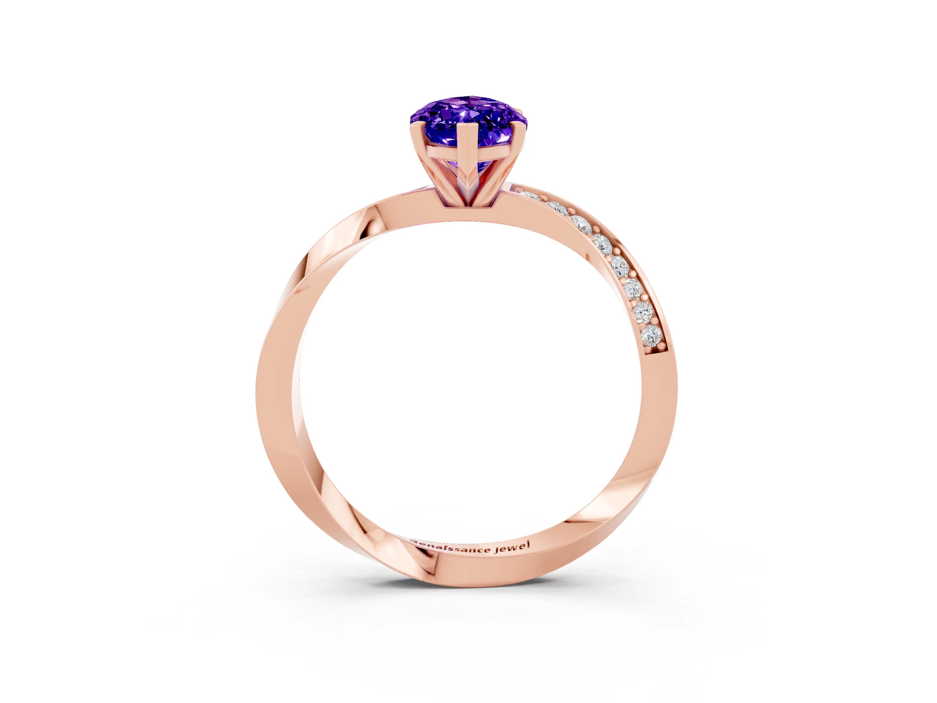 Rose gold Marquise Cut Tanzanite Engagement Ring with Side Stone Accents and Four-Prong Setting_30